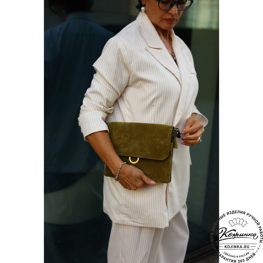 Женская сумка из кожи и замши  "Мишель" (хаки)